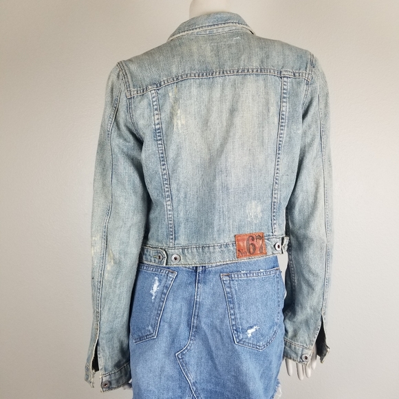 Polo Jeans Co Ralph Lauren Y2K Distressed Cropped Blue Denim Trucker Jacket Sz M - Picture 4 of 12